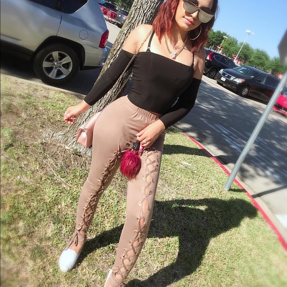 Lace up suede leggings